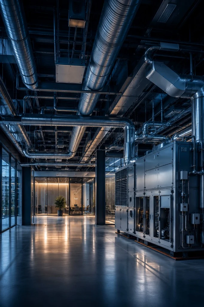 Instalación de climatización y conductos HVAC en un edificio