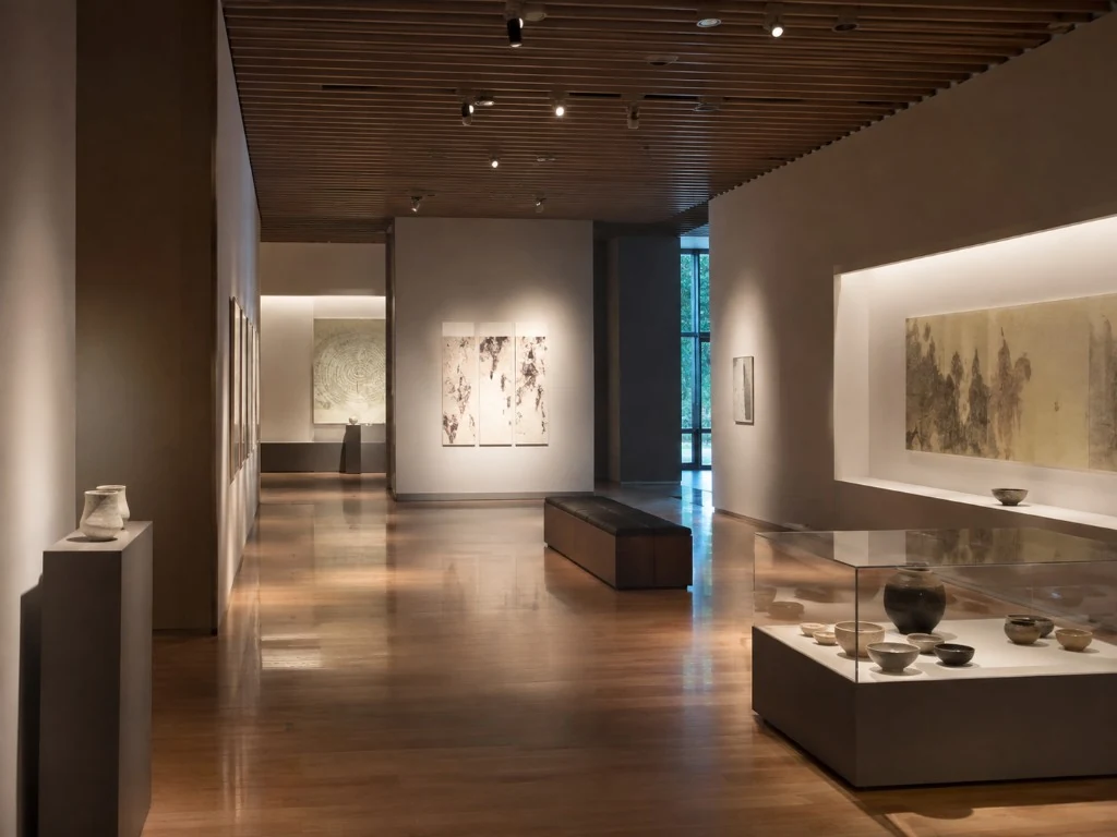 Interior de un museo con iluminación eficiente y espacios expositivos